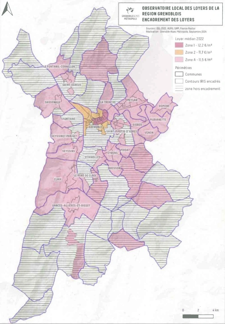 Encadrement des loyer à Grenoble : cartes des zones